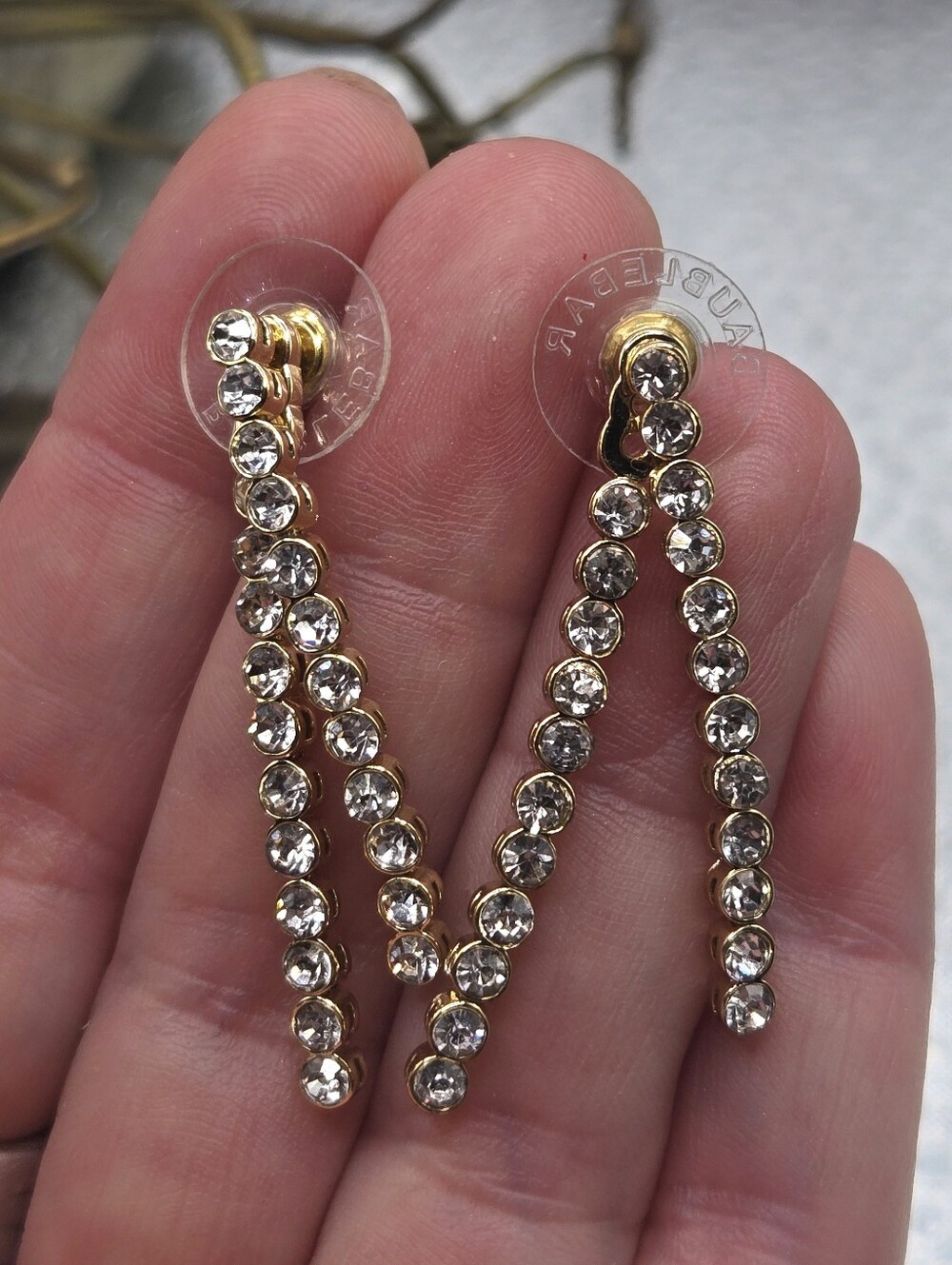 "5/$40" Baublebar Goldtone Double Bar Rhinestone Stick Dangle Earrings